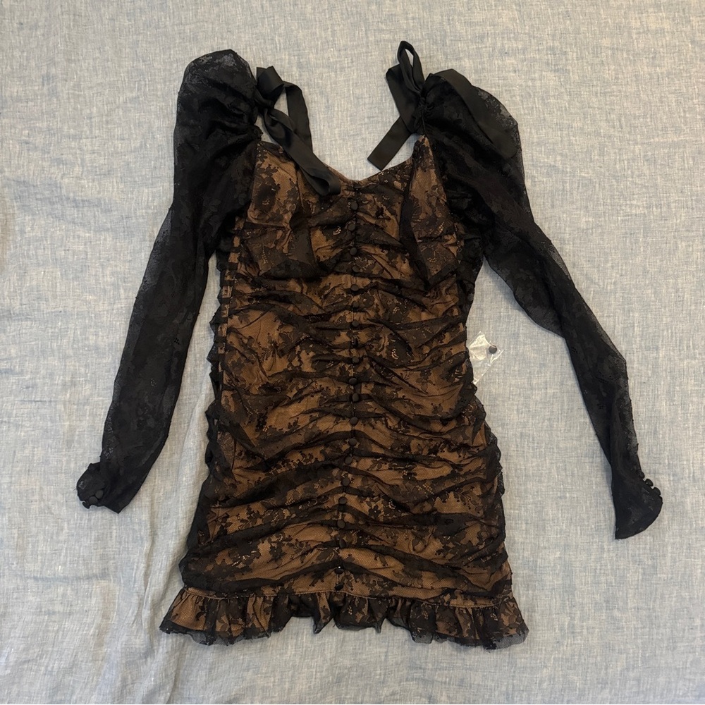 For Love and Lemons Black Lace Long Sleeve Dress NWT